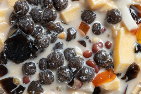top view bowl of grass jelly