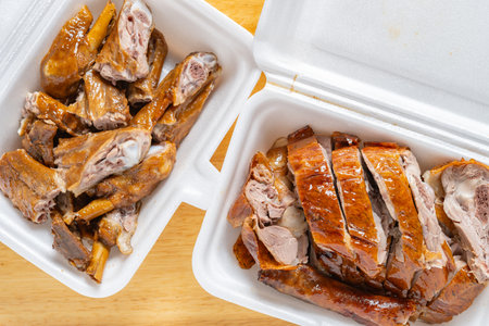 top view roasted goose and turkey wingsの写真素材