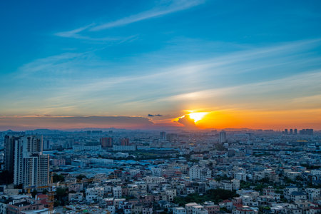 a Chinese suburb in sunset timeの写真素材
