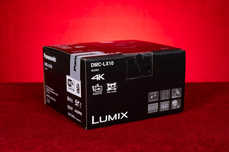 ZhongShan GuangDong China-November 9 2023:box of a brand new Panasonic Lumix DMC-LX10 camera.のeditorial素材