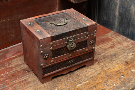 traditional Chinese style wood jewellery boxの写真素材