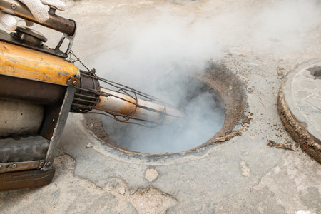 fumigating the sewer at horizontal compositionの写真素材