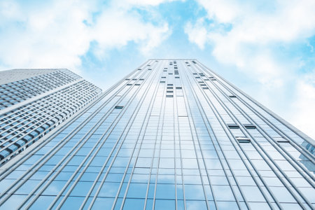 commercial buildings in a cloudy day horizontal compositionの写真素材