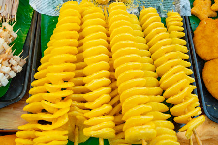 deep fried Tornado potato at horizontal compositionの写真素材
