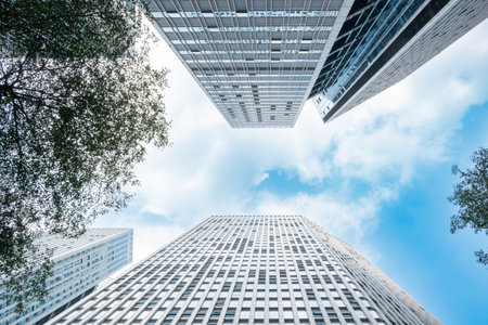 commercial buildings in a cloudy day horizontal composition