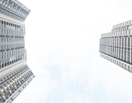 commercial buildings in a cloudy day horizontal compositionの写真素材
