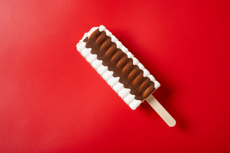 top view vanilla and chocolate flavor ice pop on a red background