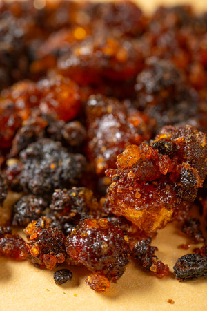 angle view herb CuMoYao or Myrrha or Myrrh Stir-frying with Vinegar at vertical