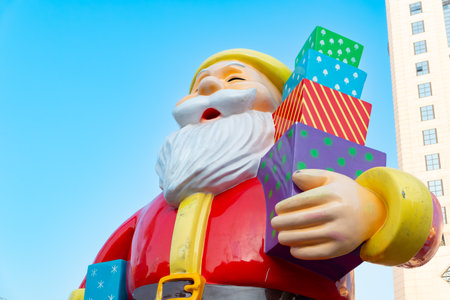 giant santa claus model in the outdoor at horizontal compositionの写真素材