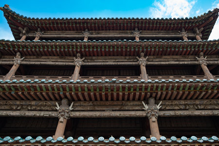 roofs of a traditonal chinese temple with lanternsの写真素材