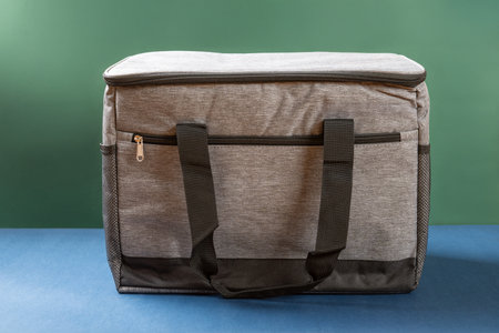 front view big grey lunch pack carrier with the top openの写真素材