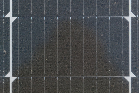 top view dusty solar panelsの写真素材