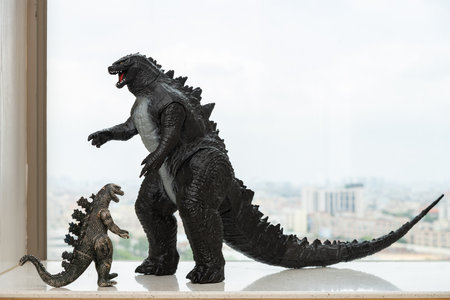 ZHONGSHAN GUANGDONG China-April 22,2022:two Godzillas and one is at normal size and the other is a...