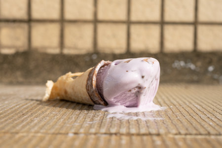 angle view an ice cream cone on the floor