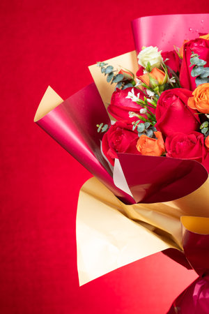 bunch of red roses as present at vertical compositionの写真素材