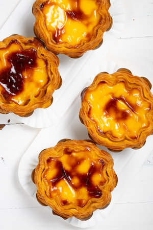 top view egg tarts at vertical compositionの写真素材