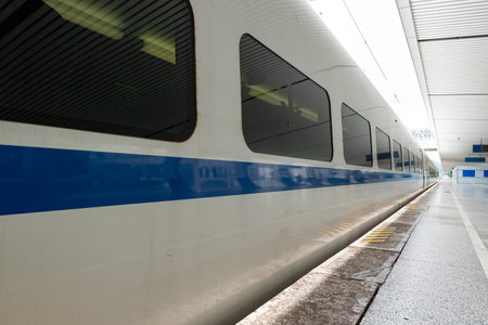 high-speed train at horizontal compositionの写真素材