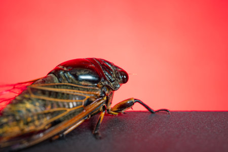 a cicada on a red backgroundの写真素材