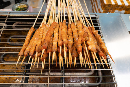 grilled lamb skewers at horizontal compositionの写真素材
