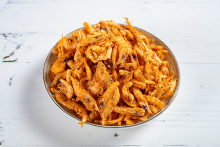 angle view dish of freeze-dried Antarctic krill as cat treatsの写真素材