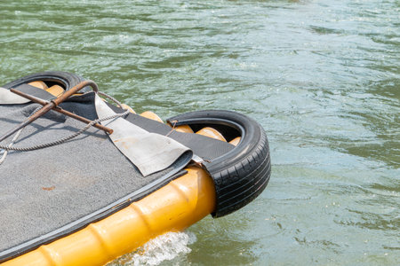 a raft paddling on the river
