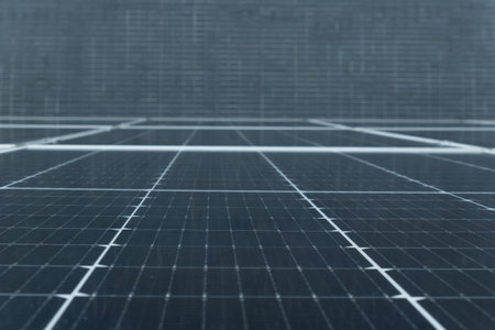 solar panels in heavy rain at horizontal compositionの写真素材