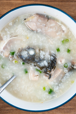 top view bowl of carp porridge at vertical compositionの写真素材