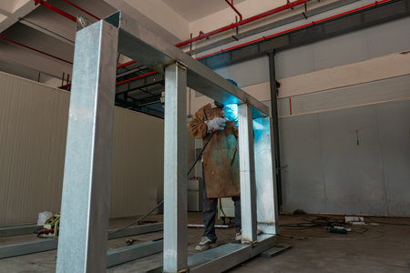 worker welding in a factory at horizonal composition