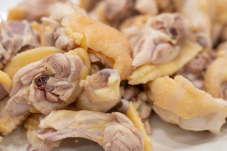 half cooked chicken pieces at horizontal compositionの写真素材