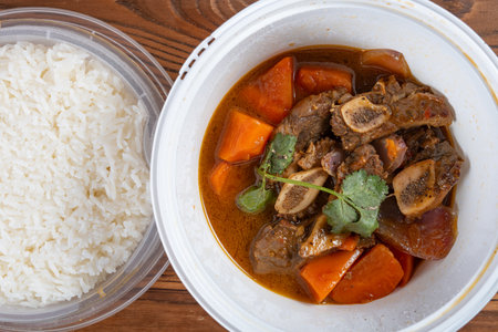 top view Hong Kong style braised beef short ribs with rice at horizontal compositionの写真素材