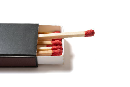 angle view black matchbox on a white background at horizontal compositionの写真素材