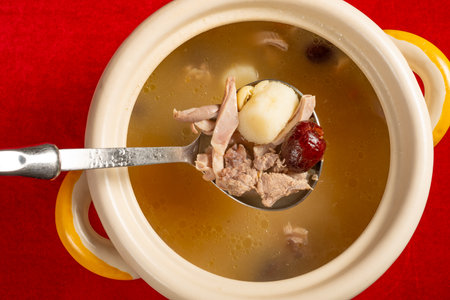 top view pork tripe and pork rib soupの写真素材