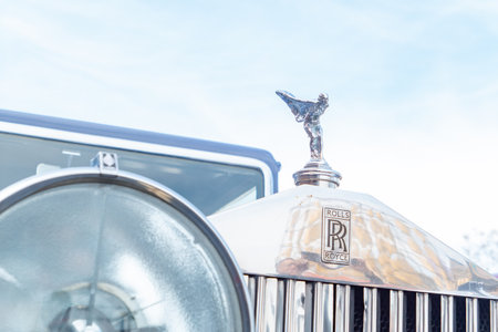 Zhongshan China-November 28 2025: a light blue Rolls Royce 20/25HP.