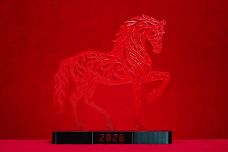 plastic Chinese New Year of Horse mascot on red no logo no trademarkの写真素材