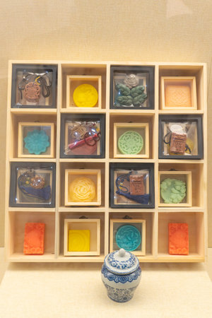 XiaPu FuJian China-August 14 2025: scented wax ornaments and soaps in the XiaPu Museum in the XiaPu Museum.のeditorial素材