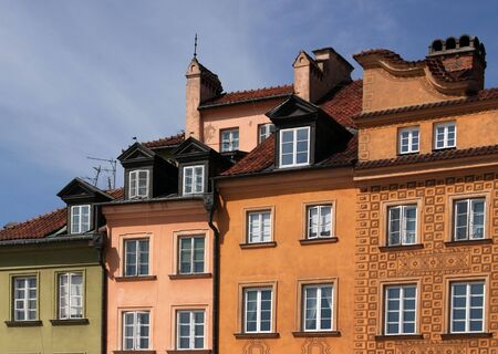 Colorful building in the old town of Warsaw, Poland.の写真素材