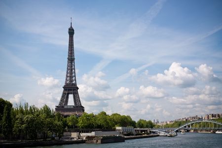 A view of the Eiffel tower from the river Seine.