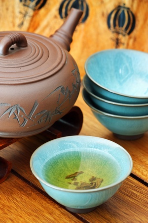 Close up of a colorful asian tea set.のeditorial素材