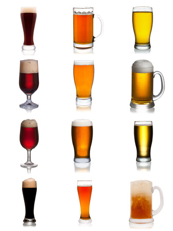 Set of various beer isolated on a white backgroundの写真素材