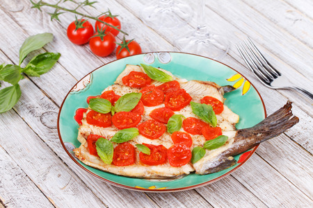 Trout, Tomatoes and Basilの写真素材