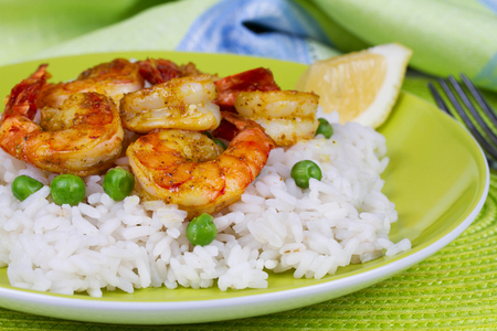 Shrimps with Rice and Peasの写真素材