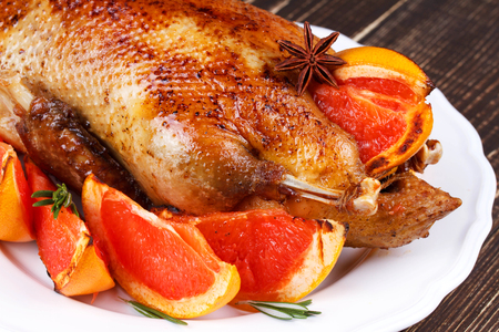Duck with grapefruitsの写真素材