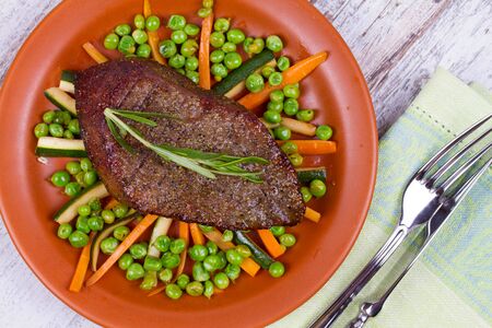 Beef Sirloin Steak with Vegetablesの写真素材