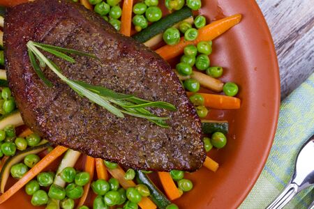Beef Sirloin Steak with Vegetablesの写真素材