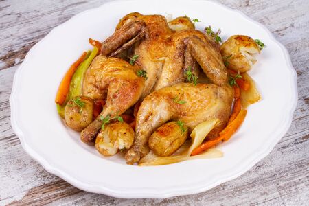 Herb-Roasted Chicken and Vegetablesの写真素材