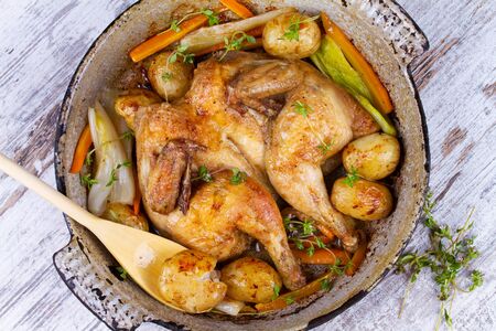 Herb-Roasted Chicken and Vegetablesの写真素材