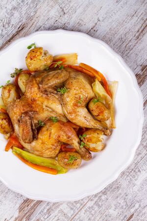Herb-Roasted Chicken and Vegetablesの写真素材