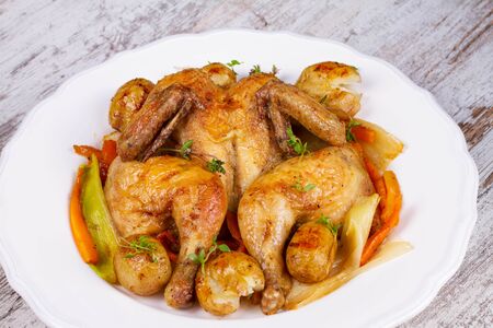 Herb-Roasted Chicken and Vegetablesの写真素材