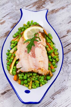 Broiled Trout and Vegetablesの写真素材