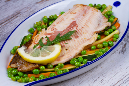Broiled Trout and Vegetablesの写真素材